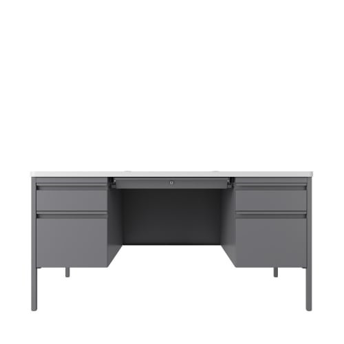 Hirsh 30x60 Double Pedestal File Desk with Rounded Corner T-Mold Top for Schools, Platinum / White